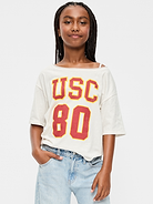 Image number 1 showing, College Off-Shoulder Graphic T-Shirt for Girls