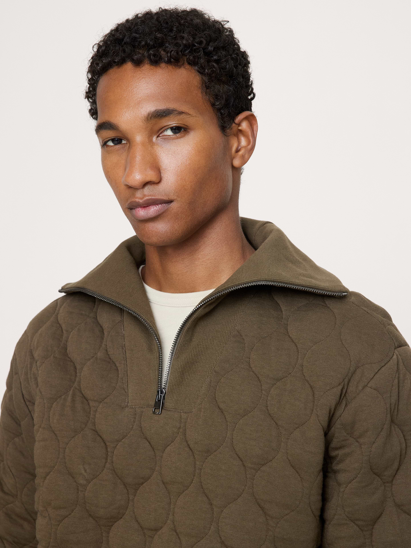 Image 3 of 6, Cotton Quilted Jacquard Quarter-Zip Pullover