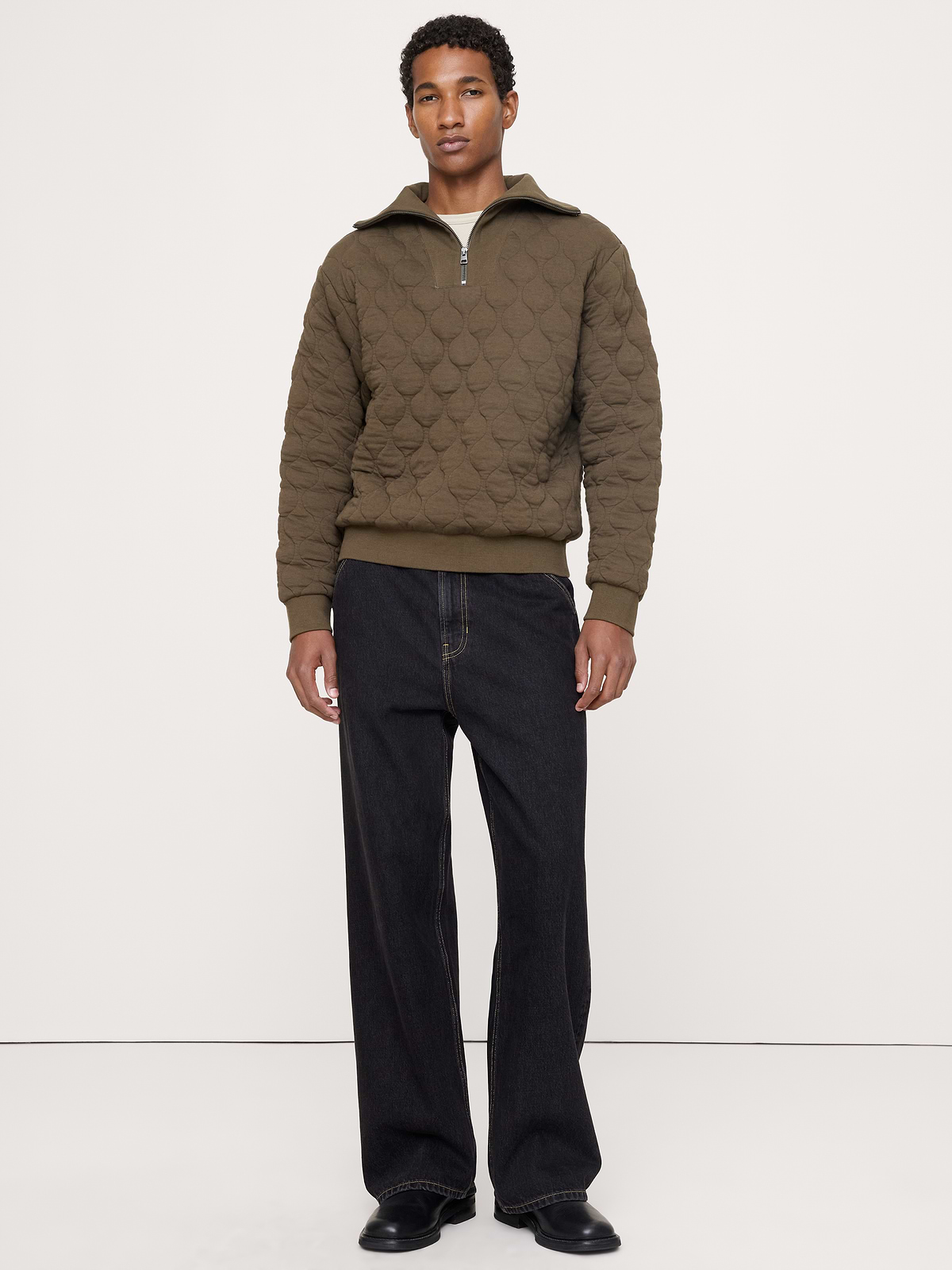 Cotton Quilted Jacquard Quarter-Zip Pullover