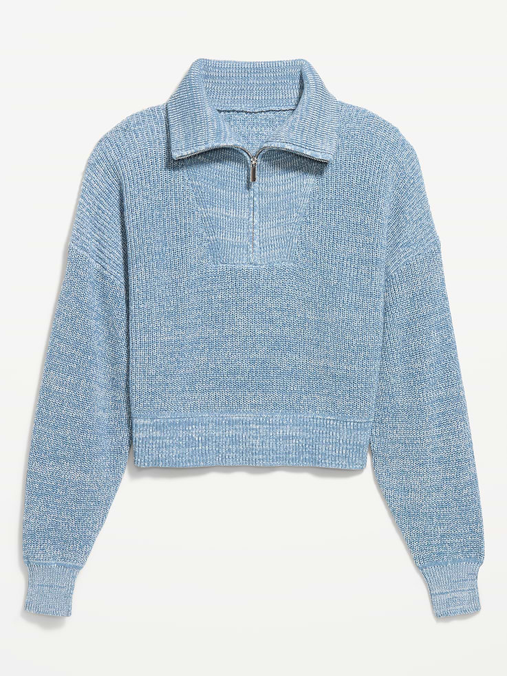 Image 4 of 6, Seaside Cotton Shaker Oversized Half-Zip Sweater