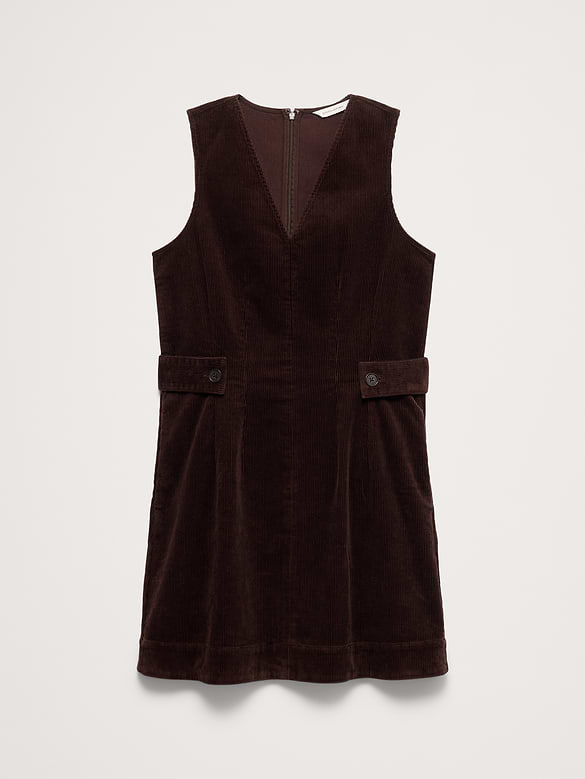 Robe courte en velours côtelé à boutons sur le côté