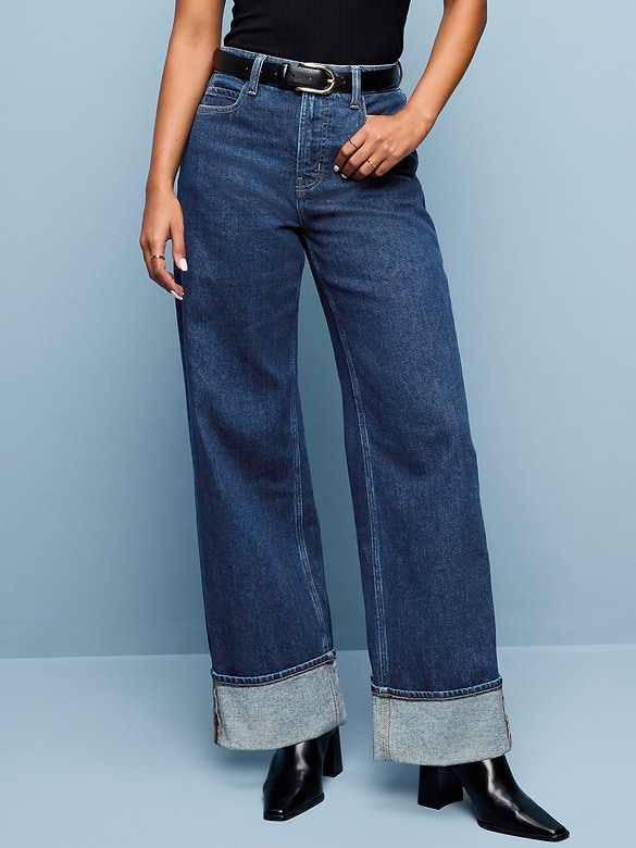 Curvy Extra High-Waisted Cuffed Wide-Leg Jeans