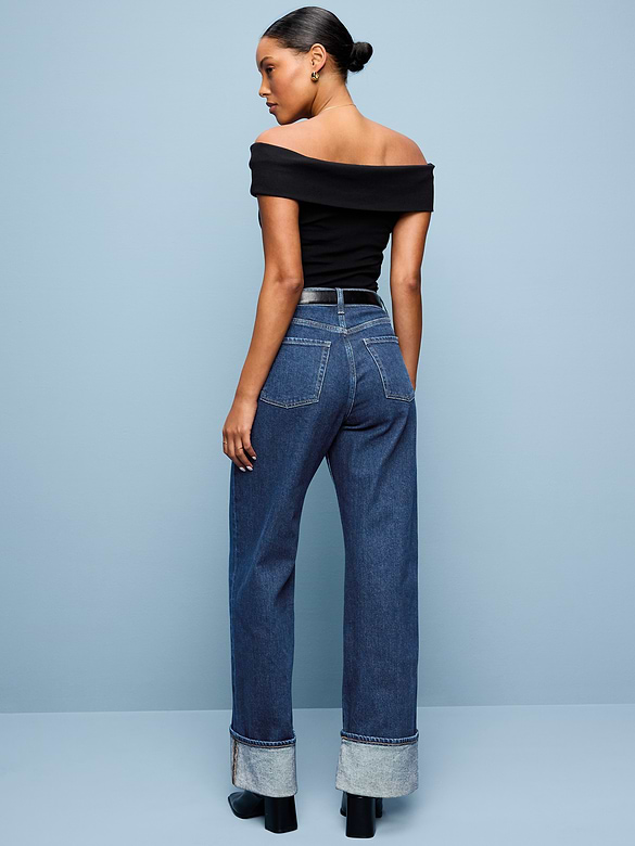 Curvy Extra High-Waisted Cuffed Wide-Leg Jeans