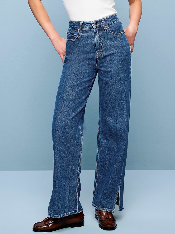 L'image numéro 2 présente Jean jambe large à coutures torsadées et taille très haute