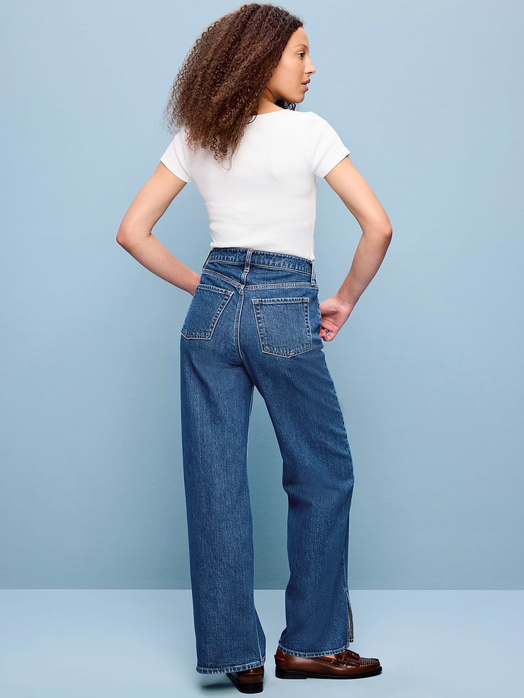 L'image numéro 3 présente Jean jambe large à coutures torsadées et taille très haute