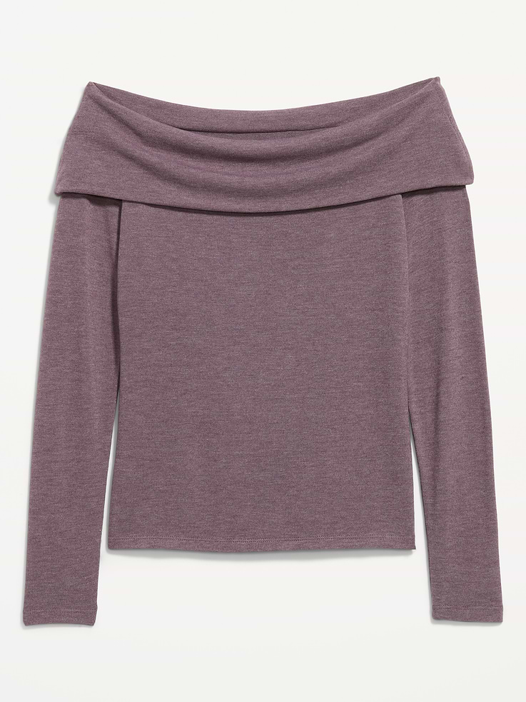 Image 4 of 8, Off-The-Shoulder Long-Sleeve Fitted Top
