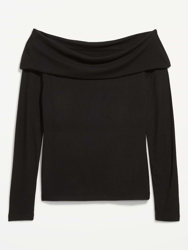 Image 4 of 8, Off-The-Shoulder Long-Sleeve Fitted Top