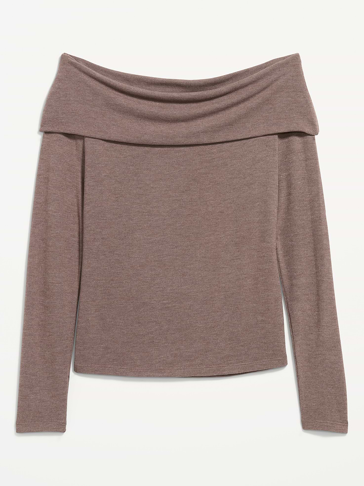 Image 4 of 8, Off-The-Shoulder Long-Sleeve Fitted Top
