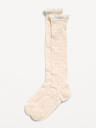 Image 1 of 2, over-the-knee length, pointelle knit, lace ruffled trim at cuffs, notched toe seams, Product #910991