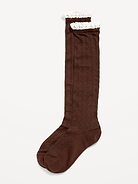 Image 1 of 2, over-the-knee length, pointelle knit, lace ruffled trim at cuffs, notched toe seams, Product #910991