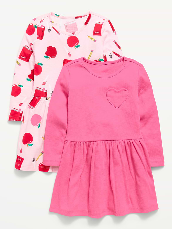 Long-Sleeve Fit and Flare Dress 2-Pack for Toddler Girls