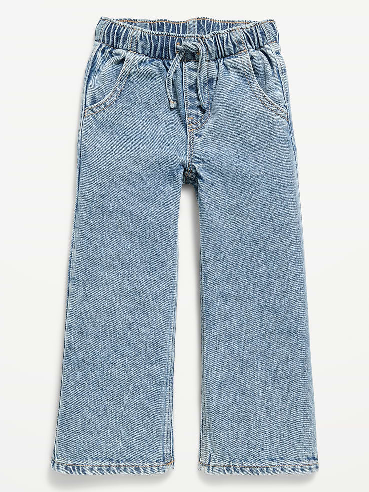 Image 3 of 4, High-Waisted Baggy Wide-Leg Pull-On Jeans for Toddler Girls