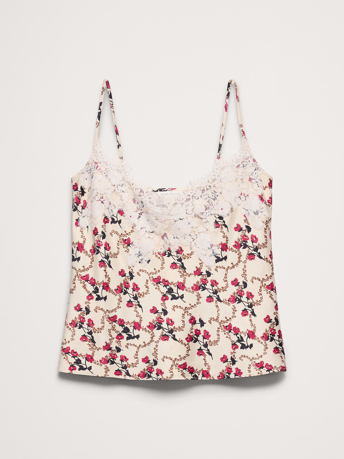L'image numéro 5 présente Camisole en satin extensible à bordure en dentelle