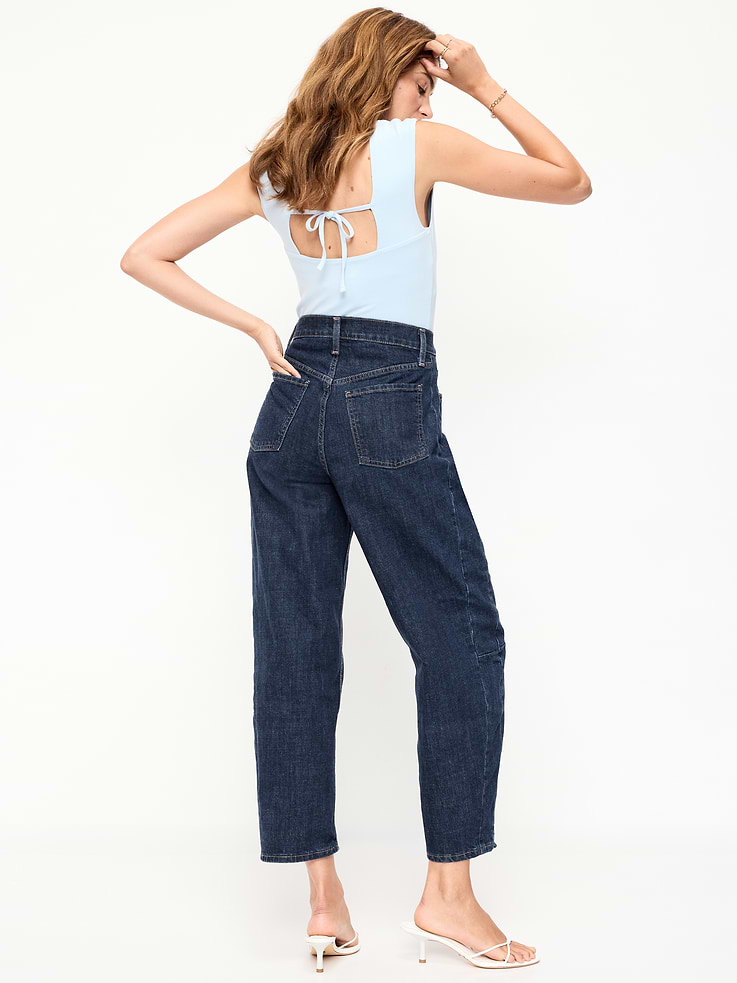 L'image numéro 3 présente Jean coupe baril à taille haute longueur cheville