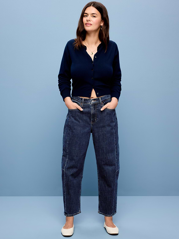High-Waisted Baggy Barrel Ankle Jeans