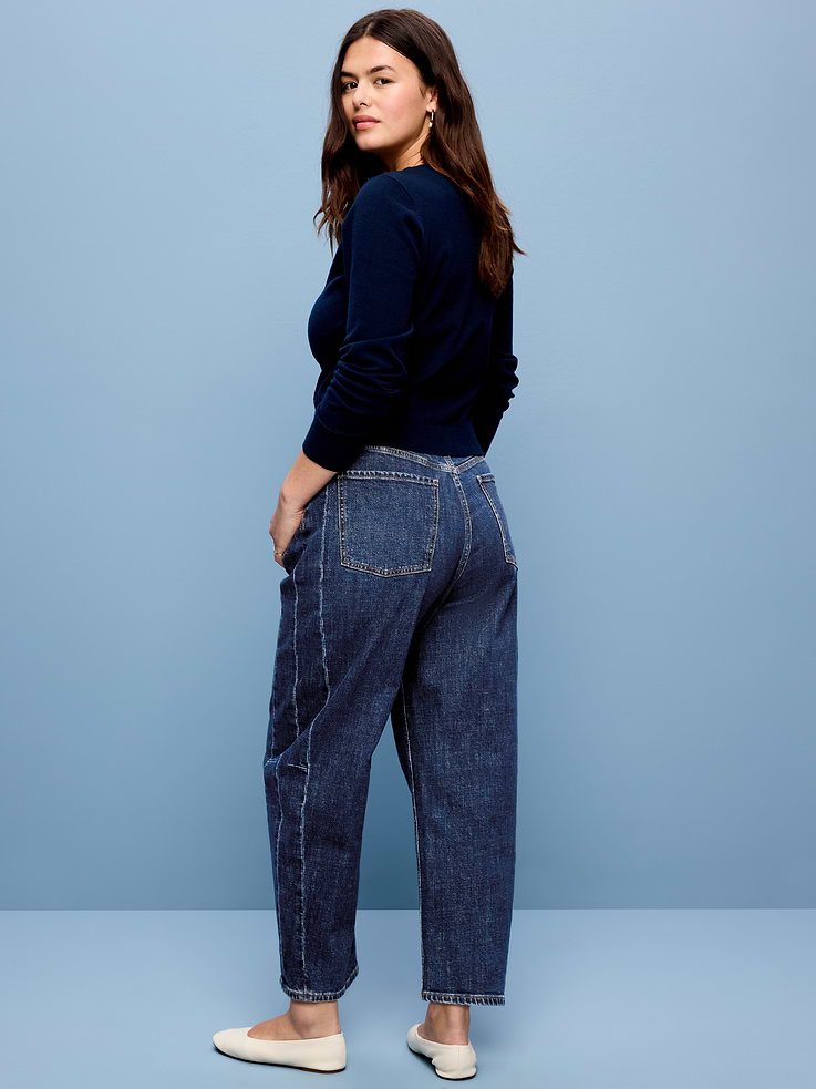 L'image numéro 6 présente Jean coupe baril à taille haute longueur cheville