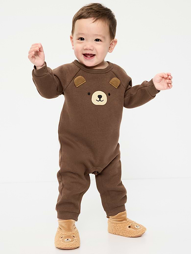 Image number 1 showing, Printed Long-Sleeve Fleece One-Piece for Baby