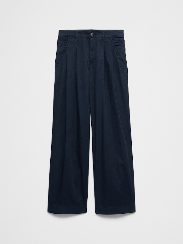 Straight Mid-Rise Twill Pleated Pant