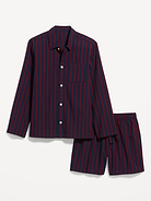 Image 1 of 1, spread collar, long sleeves, full-button front, front patch pocket, elastic drawstring waist, shorts with hip pockets, back pocket, Product #904997