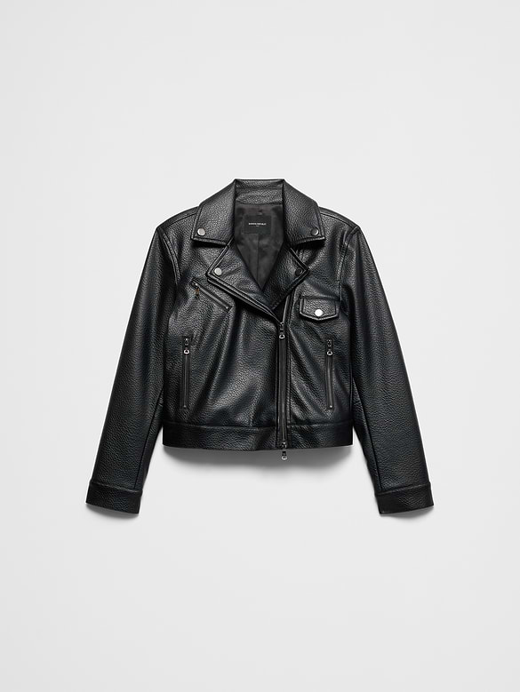 Vegan Leather Cropped Moto Jacket