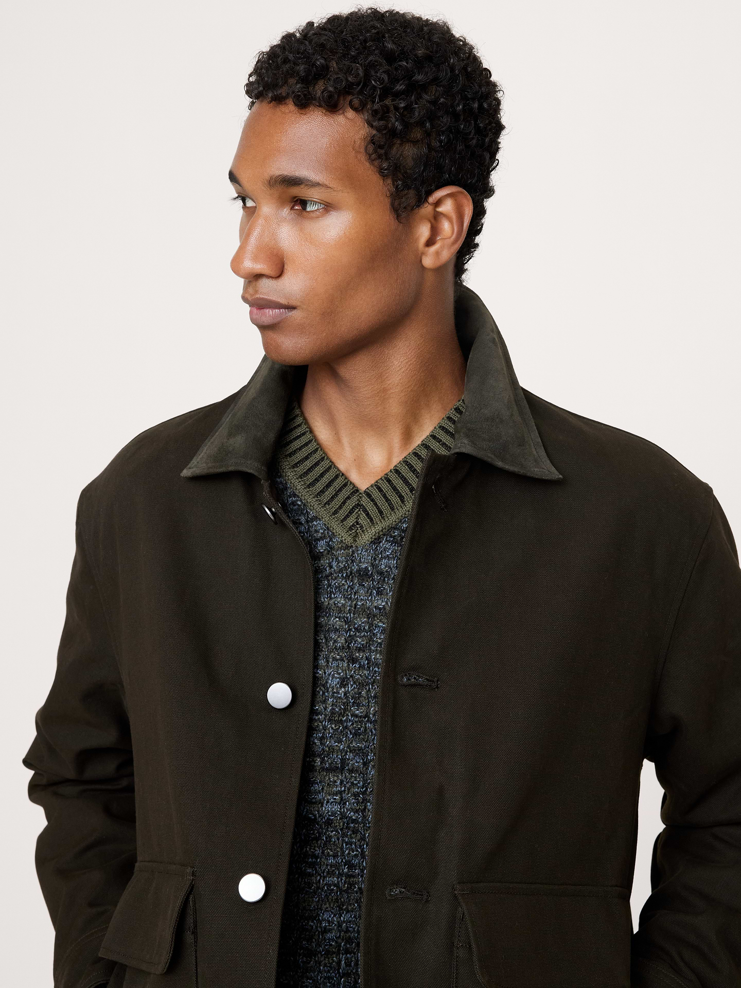 Image number 4 showing, Cotton Twill Utility Jacket with Suede Collar
