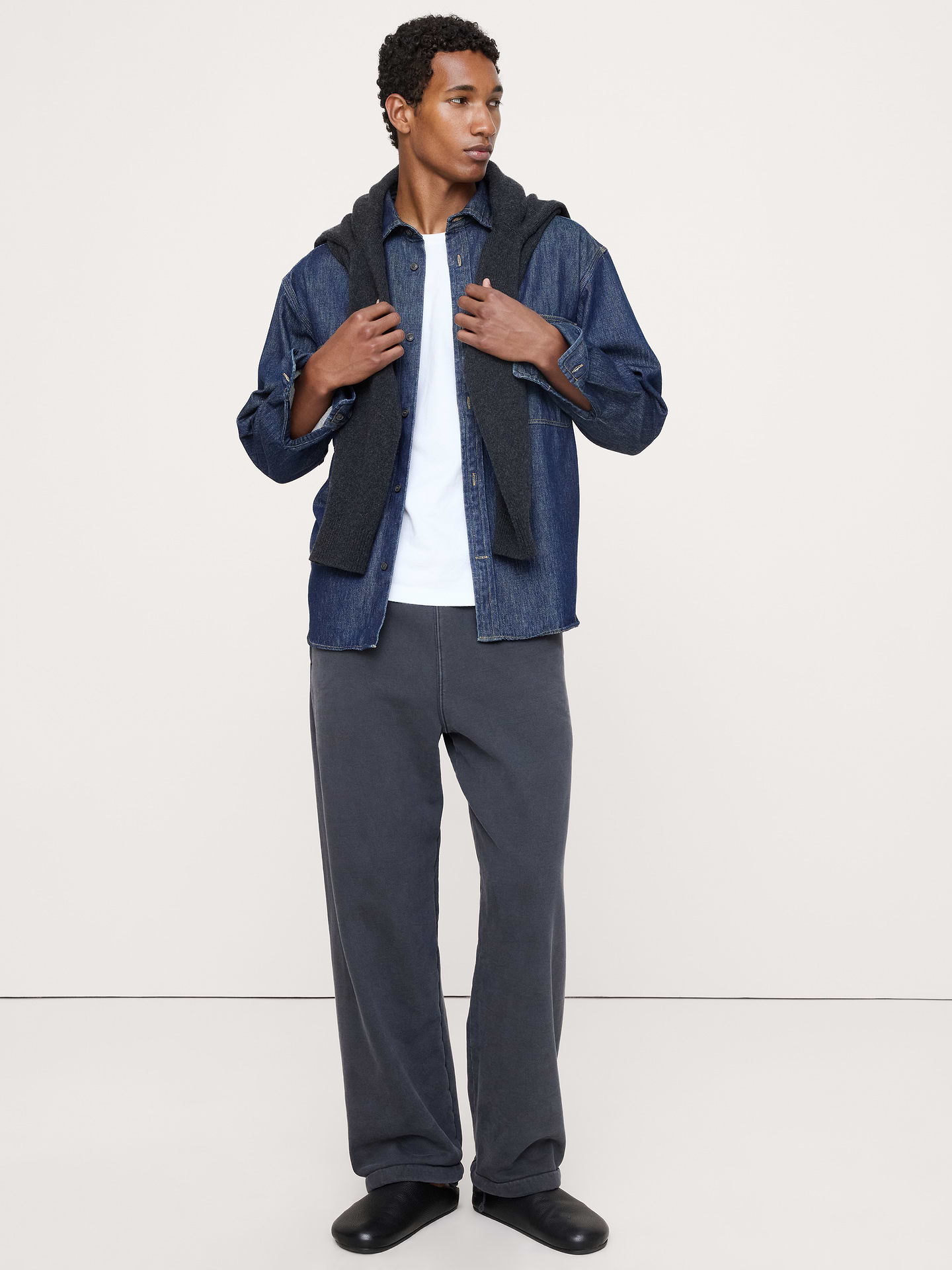 Image 1 of 6, We love French terry for its softness and all-weather weight. Here, our heavyweight sweatpant employs a garment wash (for softness and an already-loved color)., Relaxed fit: Mid-rise. Relaxed fit through hip and thigh with a straight leg., Hidden drawstring waistband and cuffs., Side pockets. Back pocket., Product #906577