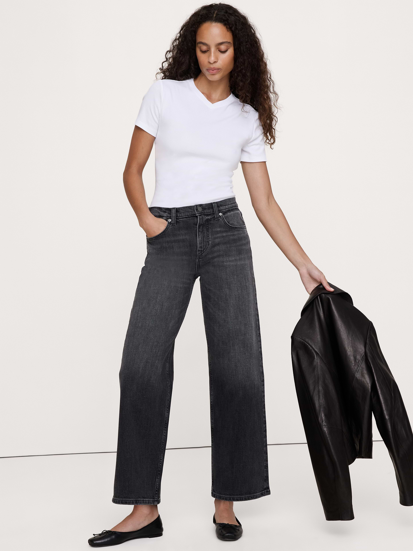 Image number 1 showing, Minimalist Cotton High V-Neck T-Shirt