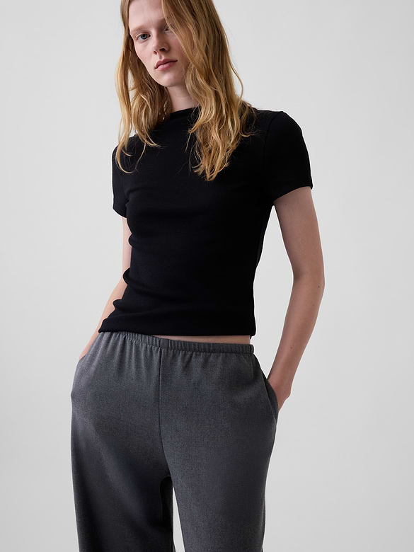Brushed Twill Easy Wide-Leg Pants