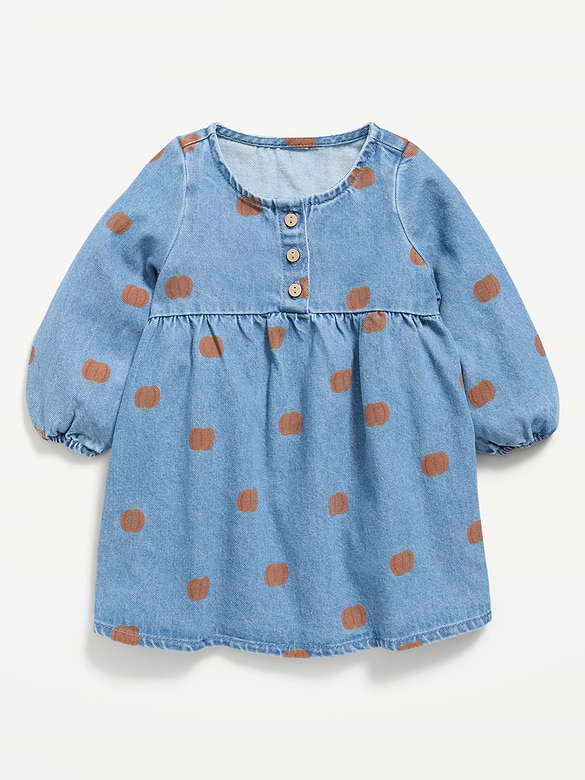 Long-Sleeve Denim Swing Dress for Baby