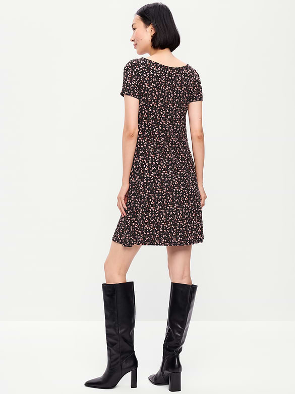 Short-Sleeve Mini Swing Dress