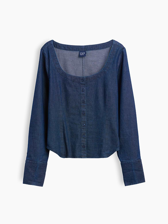Denim Scoop Neck Top