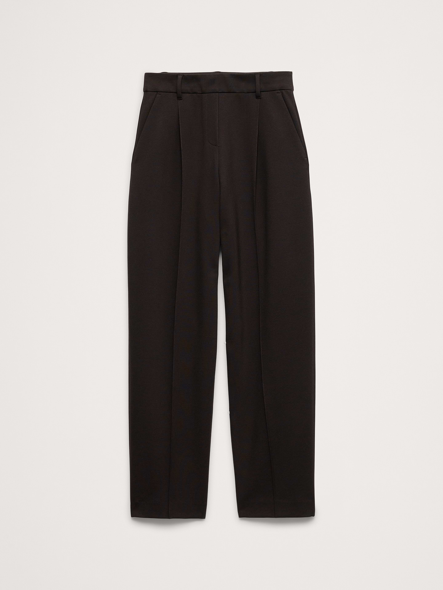 L'image numéro 4 présente Pantalon à taille haute extensible, jambe fuselée, en tricot point de Rome fluide