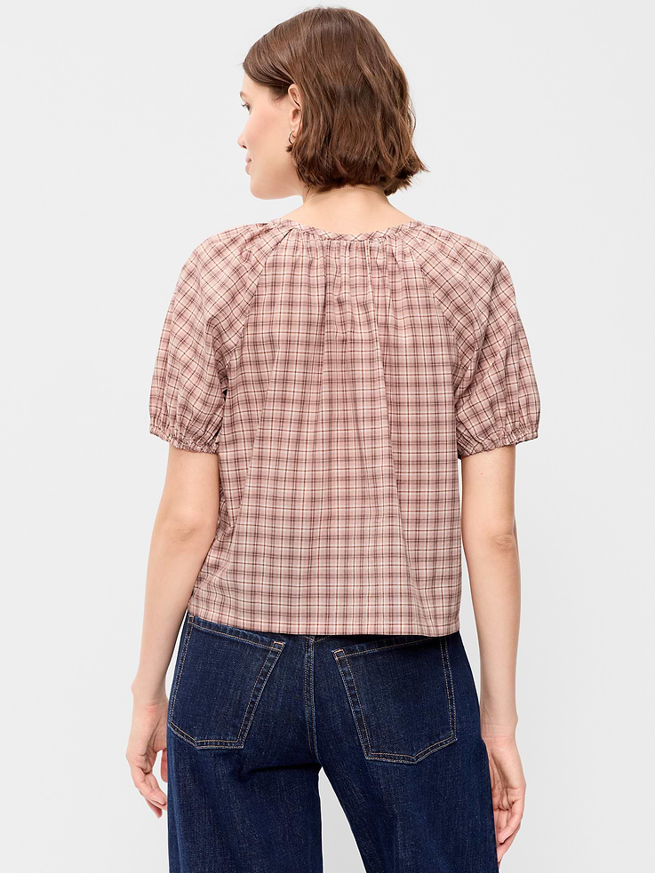 Image number 2 showing, Short-Sleeve Button-Front Plaid Top