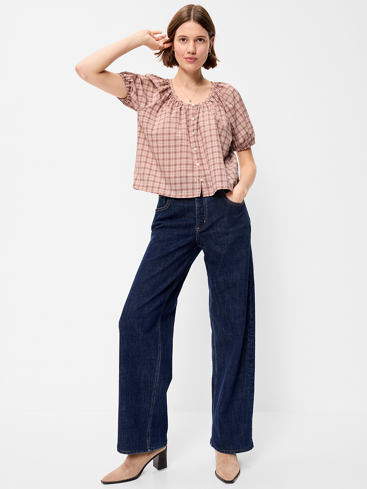 Image number 3 showing, Short-Sleeve Button-Front Plaid Top