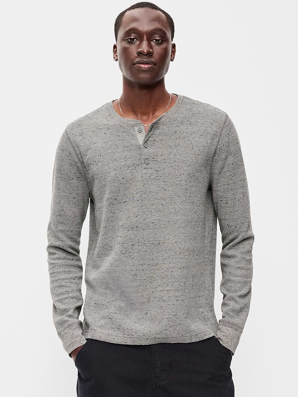 Long-Sleeve Waffle Henley T-Shirt