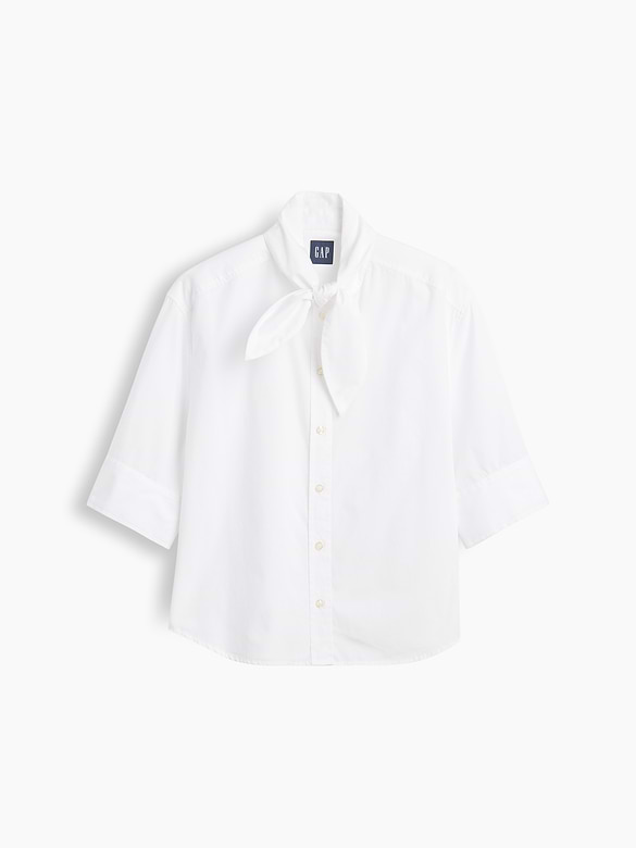 Organic Cotton Poplin Tie-Neck Shirt