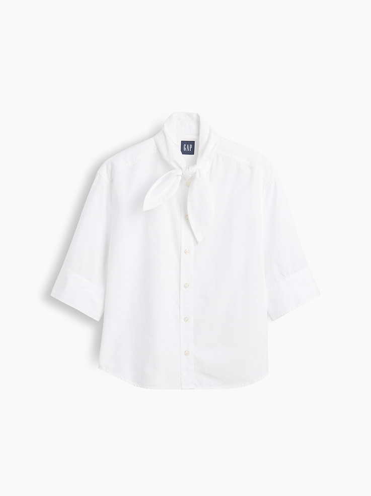 Image number 5 showing, Organic Cotton Poplin Tie-Neck Shirt