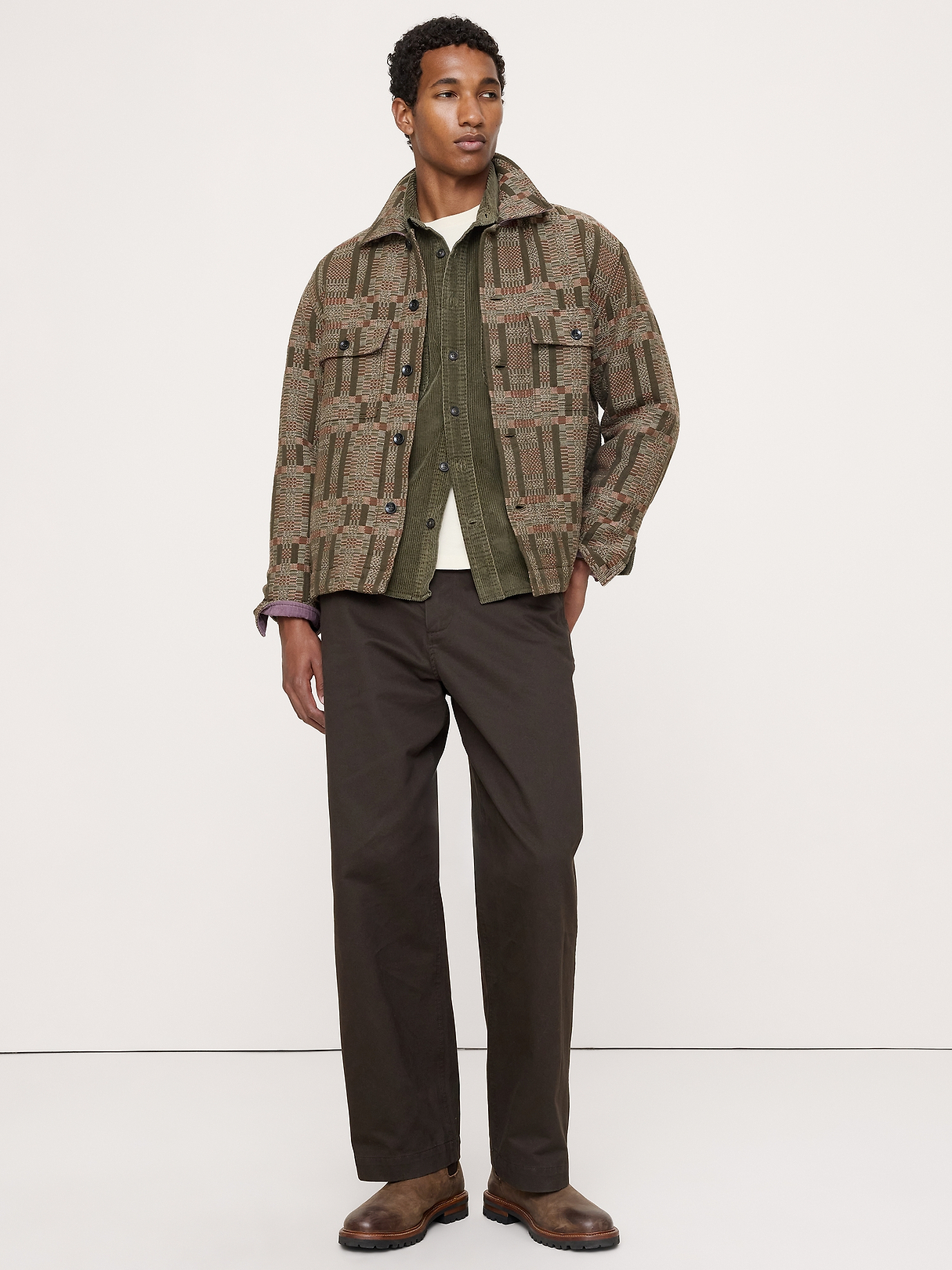 00s BANANA REPUBLIC ウール・カシミヤ混ジャケット Relaxed-Fit Cotton Jacquard Overshirt | Banana Republic