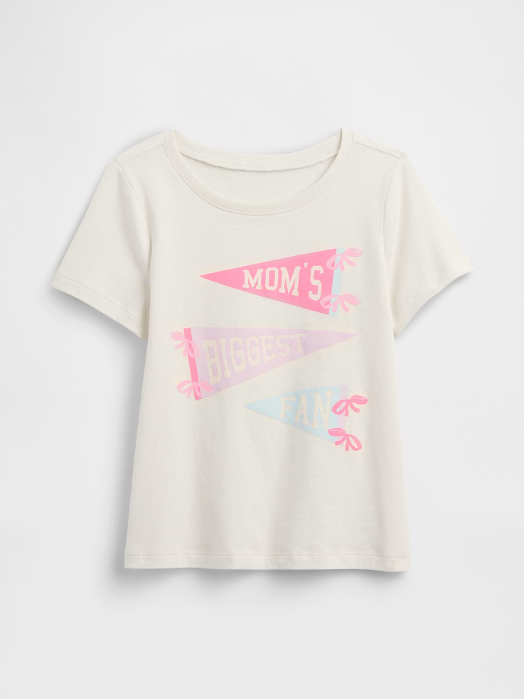 Image 1 of 3, Soft jersey knit., Short sleeves., Crewneck., Assorted graphics at front., This product was made in a factory that invests in gender equity and women’s empowerment through RISE. Learn more at gapinc.com/equity., Product #1171824