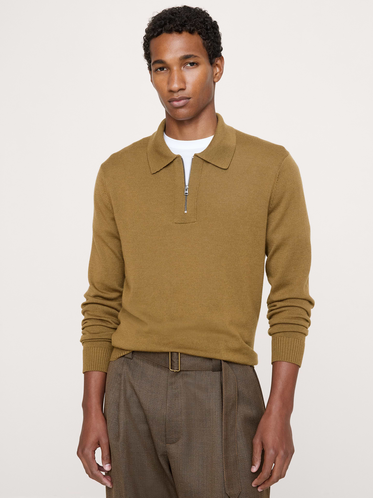 Image number 1 showing, Merino Zip-Up Sweater Polo