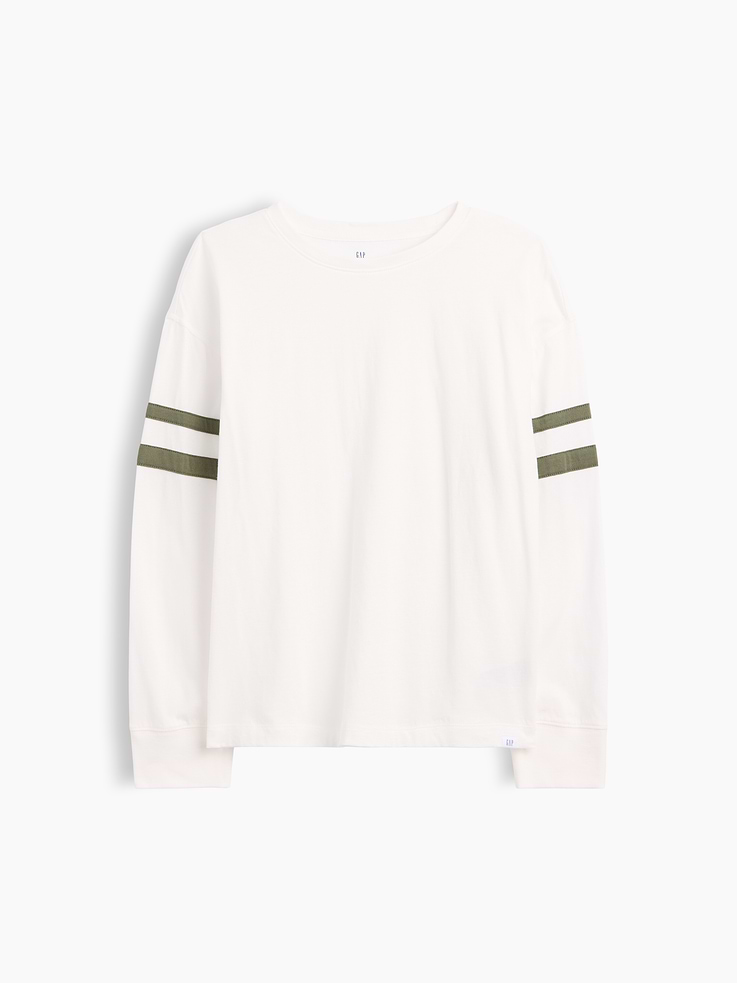 Image 1 of 3, Soft jersey knit., Dropped shoulder, stripes at long sleeve with banded cuffs., Crewneck., Product #1178823