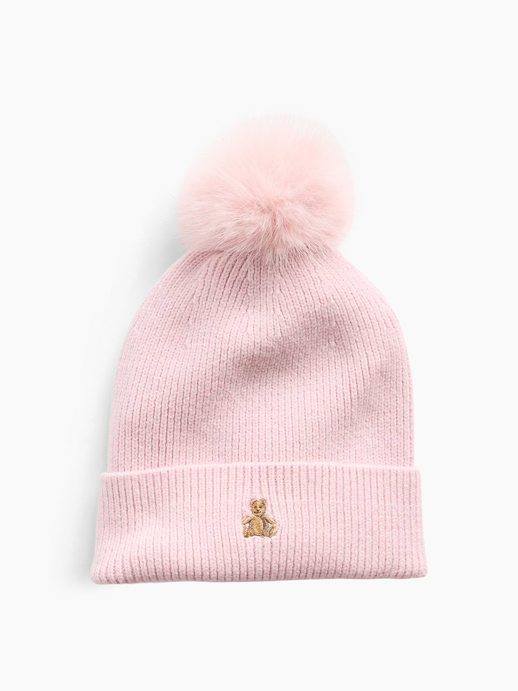Image 1 of 1, This product is made with/contains 60% recycled polyester. Compared to virgin materials, using recycled materials helps reduce resource use and waste., Soft knit., Poof ball at top., Embroidered Brannan Bear at front., Product #1178661