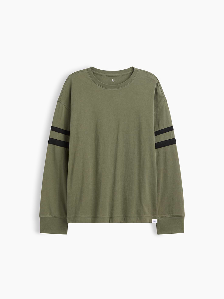 Image 1 of 3, Soft jersey knit., Dropped shoulder, stripes at long sleeve with banded cuffs., Crewneck., Product #1178823