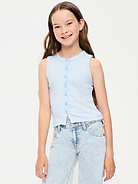 Image number 1 showing, Fitted Sleeveless Ribbed Button-Front Top for Girls