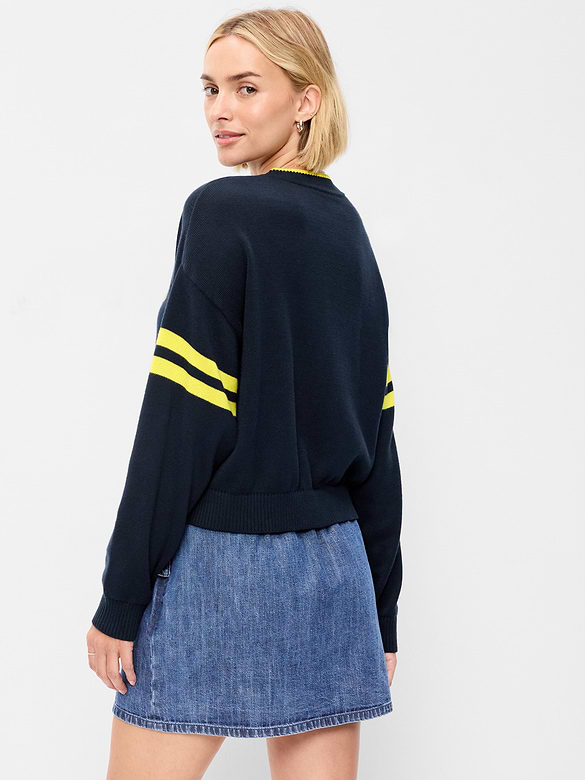 SoSoft Cotton Jacquard Crew-Neck Cropped Sweater