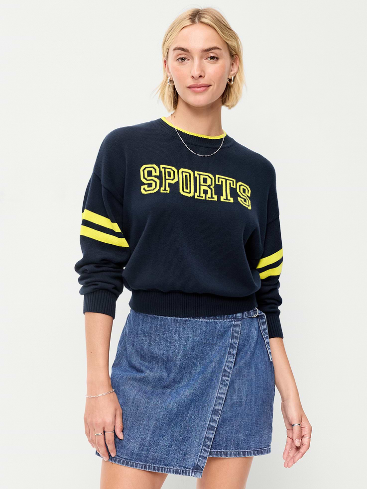 Image number 1 showing, SoSoft Cotton Jacquard Crew-Neck Cropped Sweatshirt