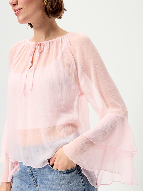 Sheer Chiffon Bell-Sleeve Top