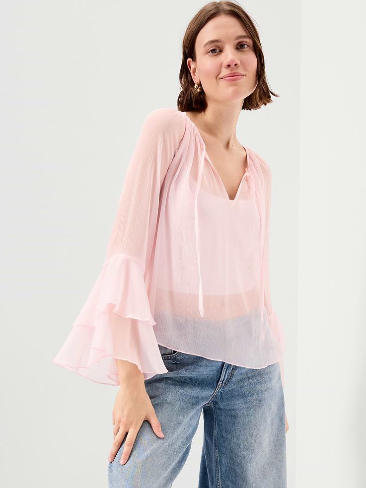 Image number 1 showing, Sheer Chiffon Bell-Sleeve Top