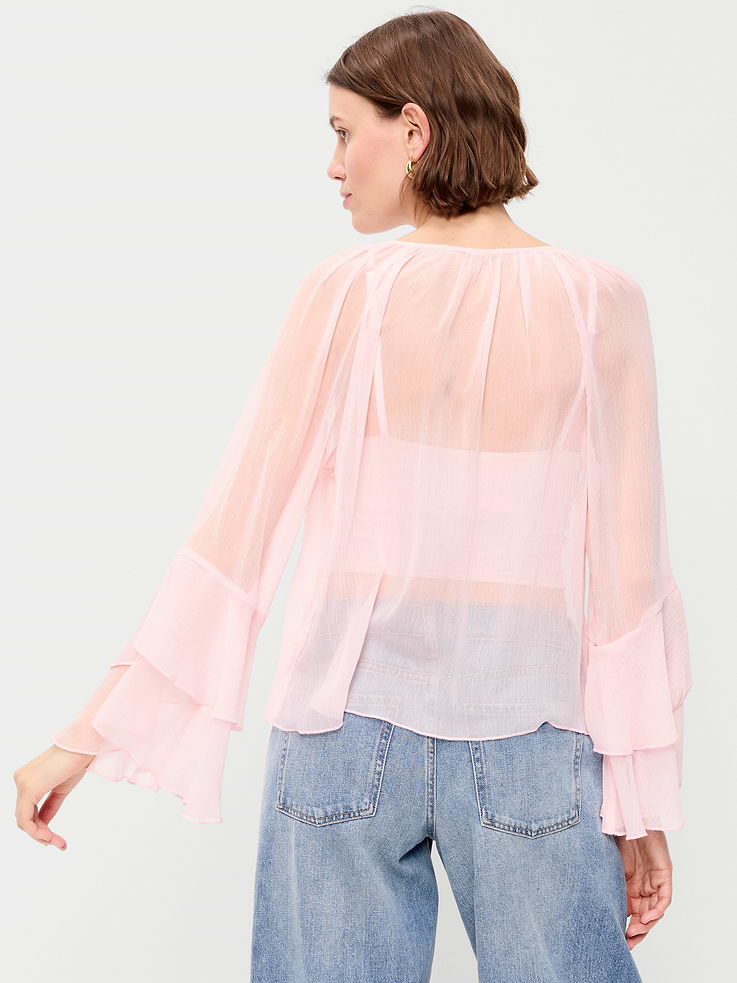 Image number 2 showing, Sheer Chiffon Bell-Sleeve Top