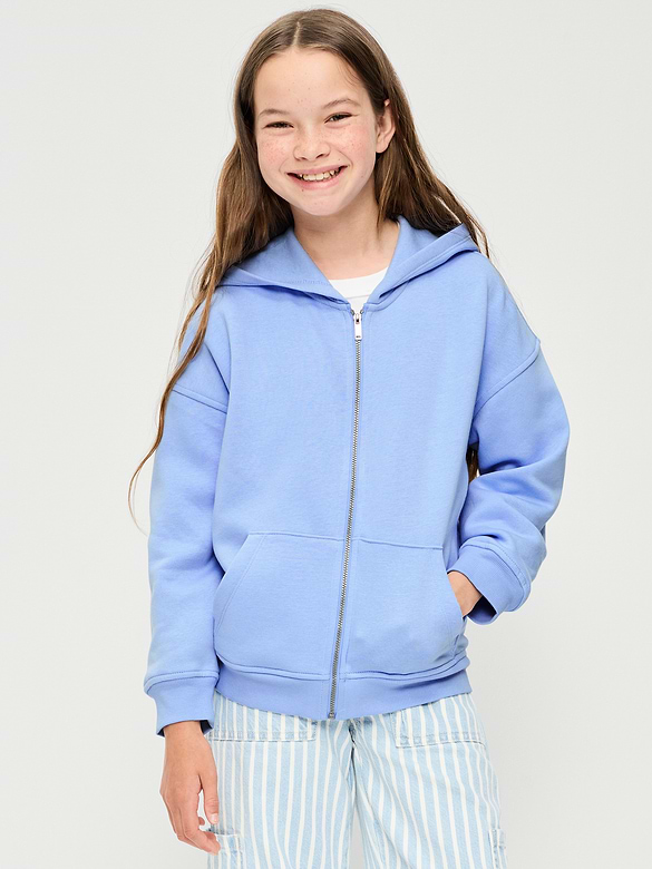 Oversized Fleece Full-Zip Hoodie for Girls